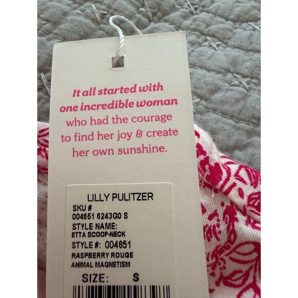 Lilly Pulitzer Womens Scoop Neck Top Size S Raspberry Cotton Short-sleeved New - Picture 3 of 10